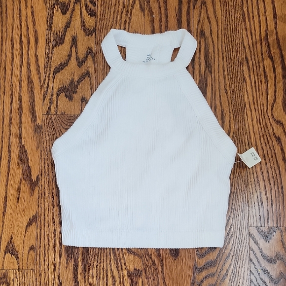 aerie Tops - Aerie Halter Neck Cropped Ribbed Top